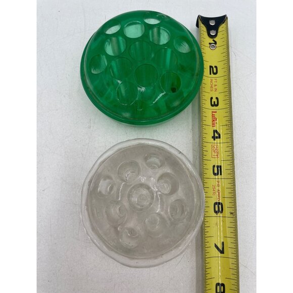 Green Vaseline Uranium & Clear Vintage Glass Flower Frog Set - Picture 3 of 7